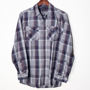 Burnside Men's Flannel Shirt Gray Blue Plaid Size S Normcore